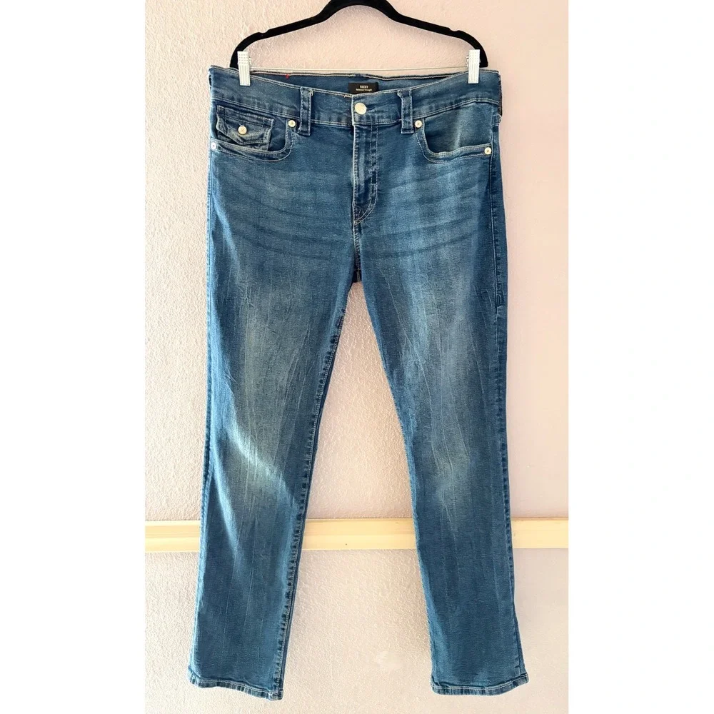 True Religion Ricky Relaxed Straight Jeans Blue Denim Mens 36 Stretch Y2K Style